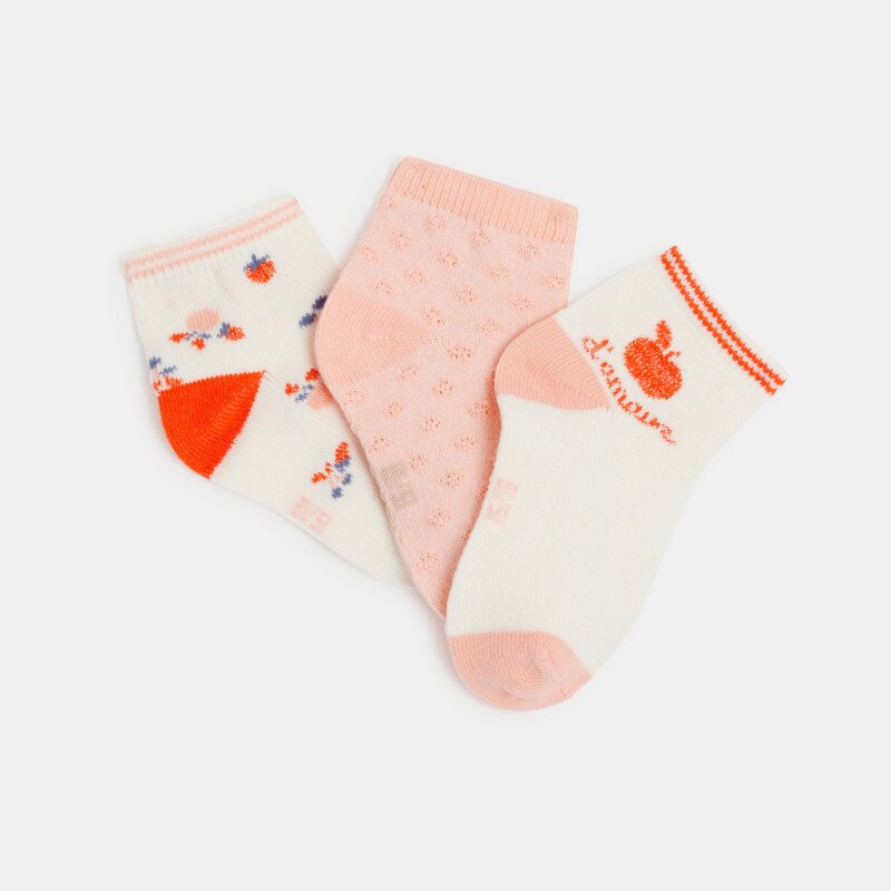 Chaussettes basses fruits rose bébé fille (lot de 3) Rose