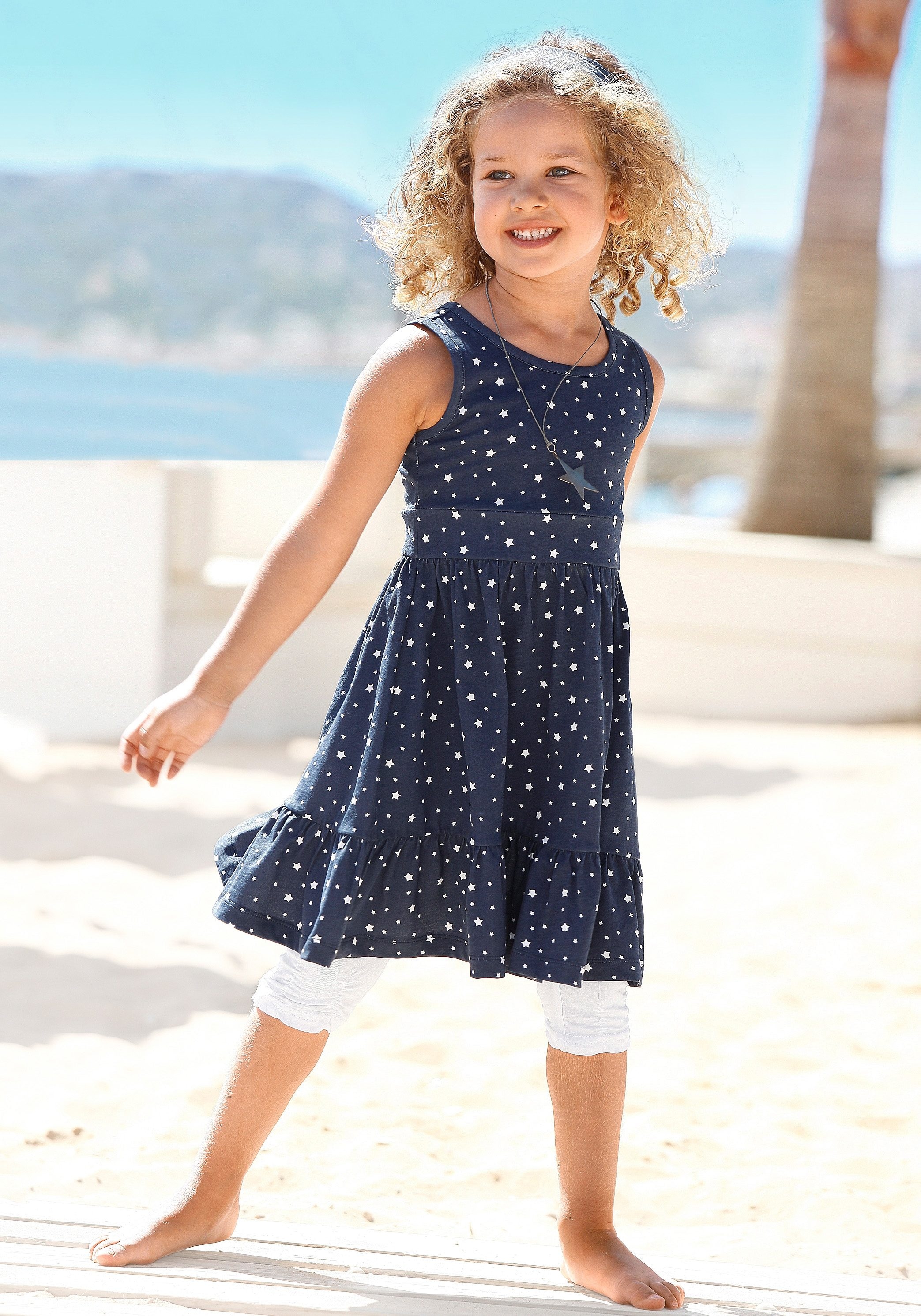 KIDSWORLD Jerseykleid »2tlg. Shirtkleid + Haarband im niedlichen Sternen-Allover« Set, 2 Stk. tlg. festliche Anlässe,  knielang,  verspielter Stil,  aus Baumwolle