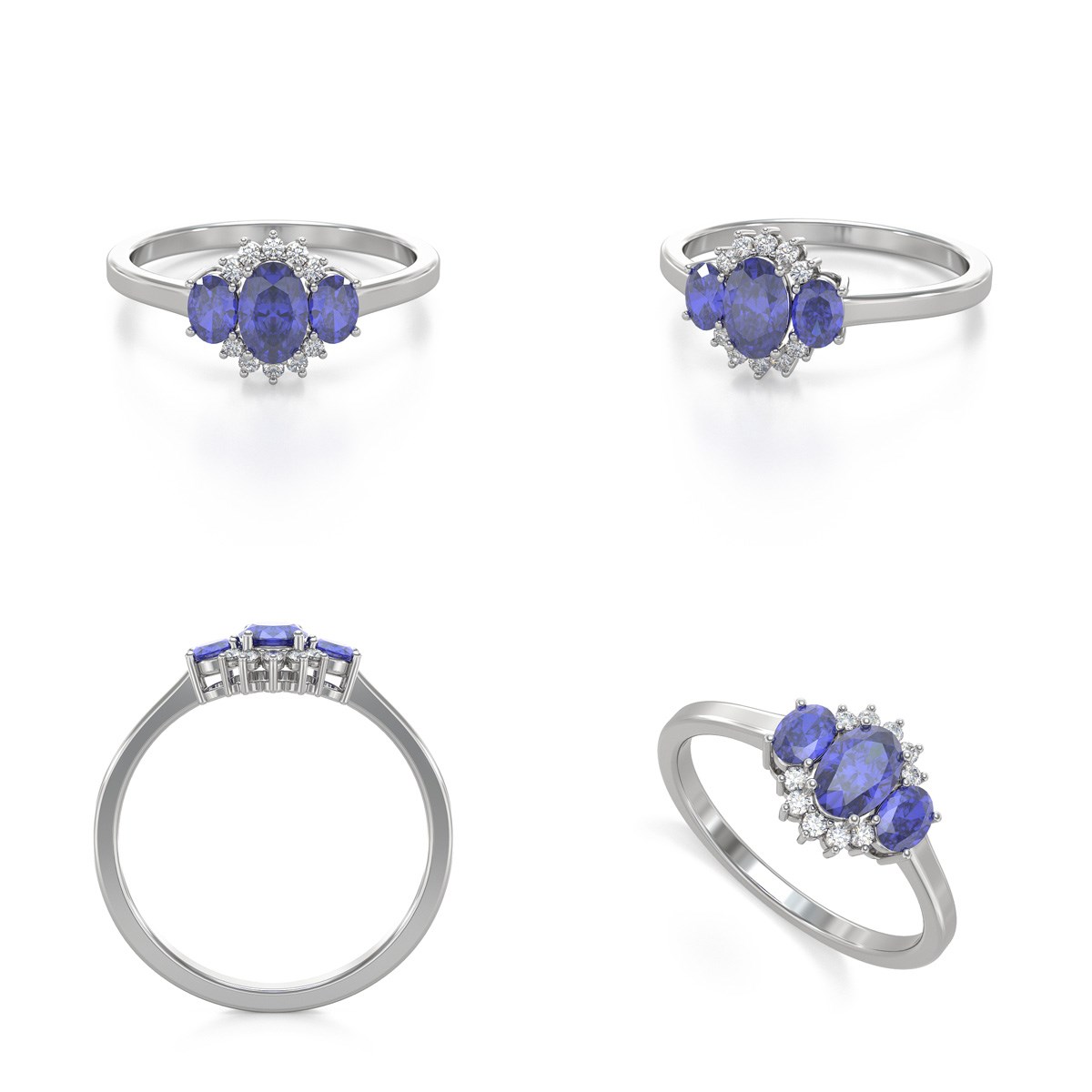 Bague ADEN Tanzanite et diamants sur Argent 925 1.358grs