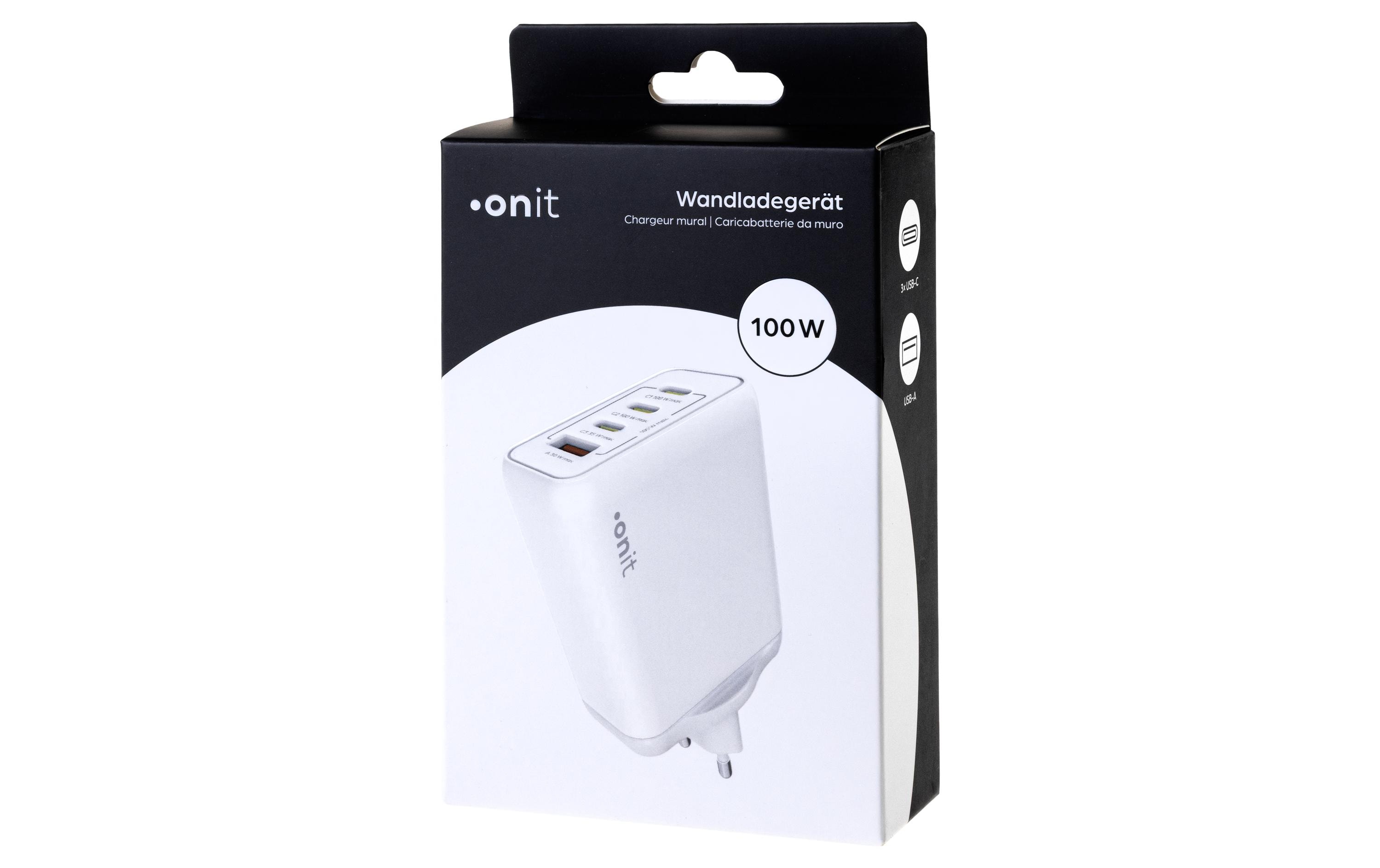 USB-Wandladegerät Quad 3C1A 100 W GaN WeissLadeadapter mit drei USB-C-Ports und einem USB-A-Port