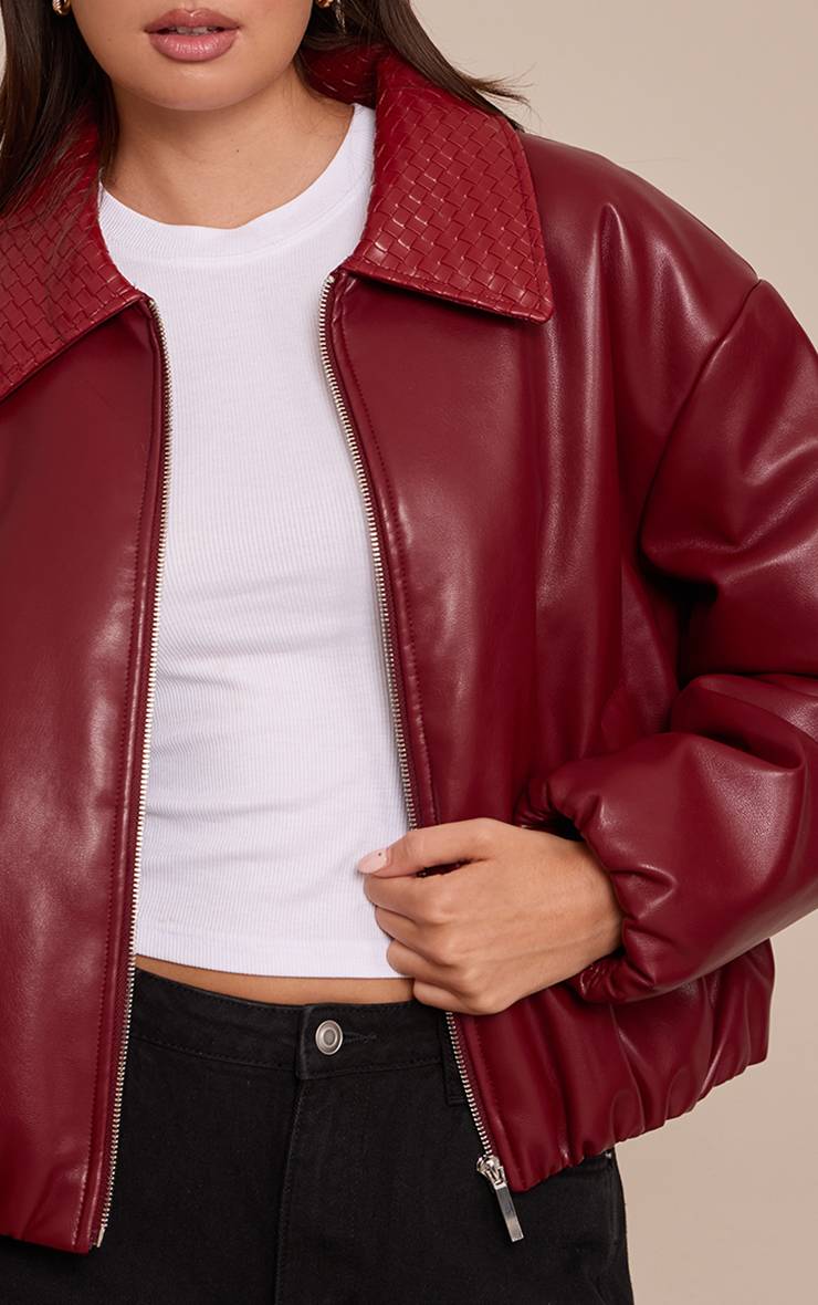 Rouge Blouson Aviateur En Synthétiquecuir Avec Col Matelassé