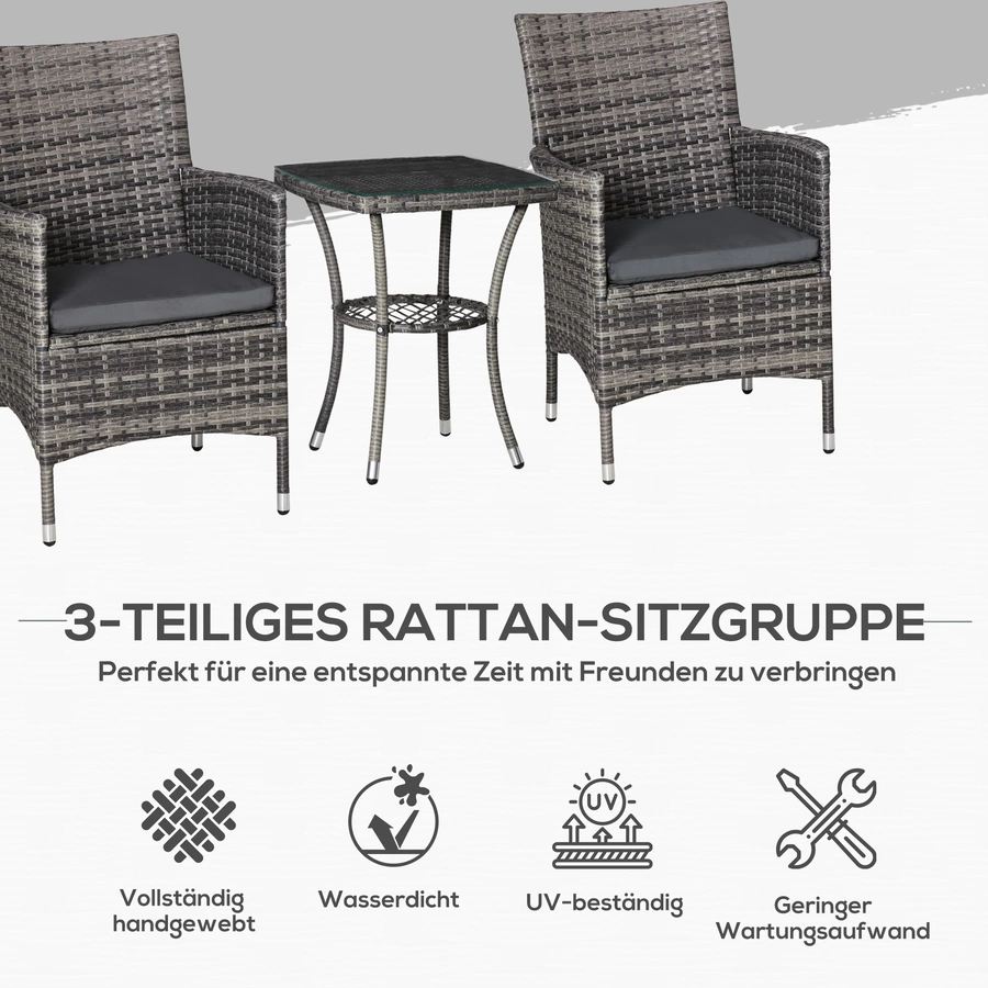Outsunny Gartensitzgruppe mit Beistelltisch dunkelgrau