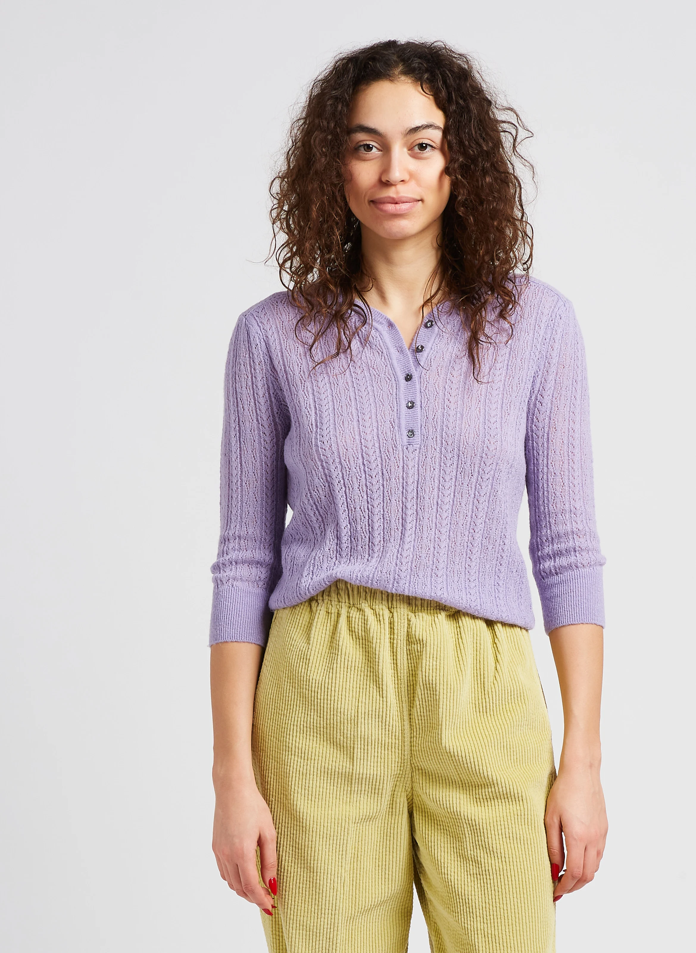 RYBU - Pull col V n lainé mérinos mélangé| Violet