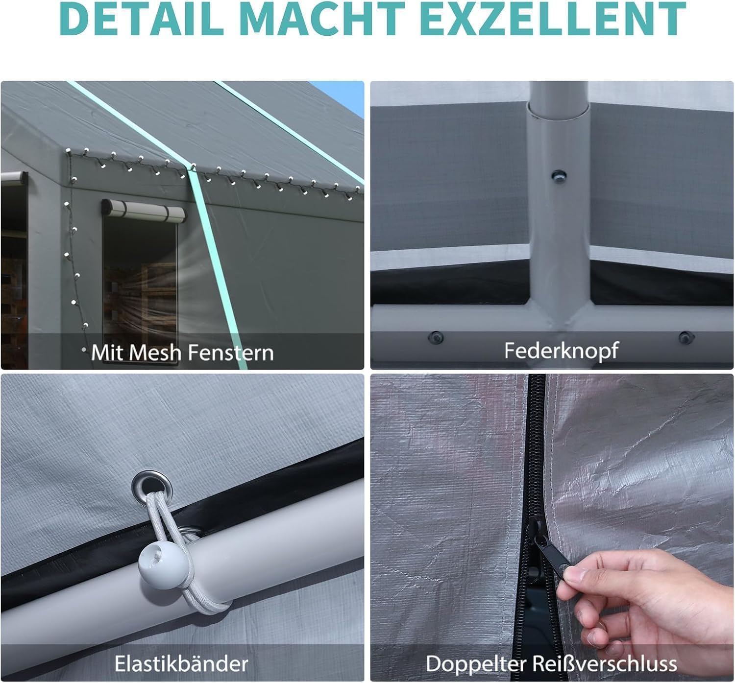 Carport Zeltgarage 4mx7.6m – Extra großes winterfestes Garagenzelt mit Rollfenstern für Auto SUV LKW Boote – Seitenwände und Dach abnehmbar – als Unterstand Lagerzelt oder Weidezelt