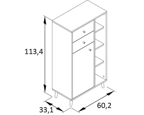 Highboard van Möbelpartner Bjarne, afmetingen (B x H x D): 60,2 x 113,4 x 33,1 cm, fjord