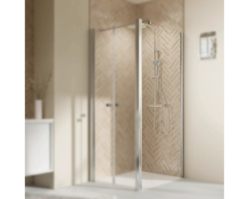 Zijpaneel voor BREUER Elana 2.0 Express Q72 draaideur, 75 x 200 cm, zilverkleurig profiel, helder glas met vuilafstotende coating, zijpaneelscharnier rechts