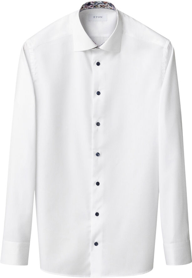 ETON Slim Fit White Floral Effect Signature Twill Shirt Hvid