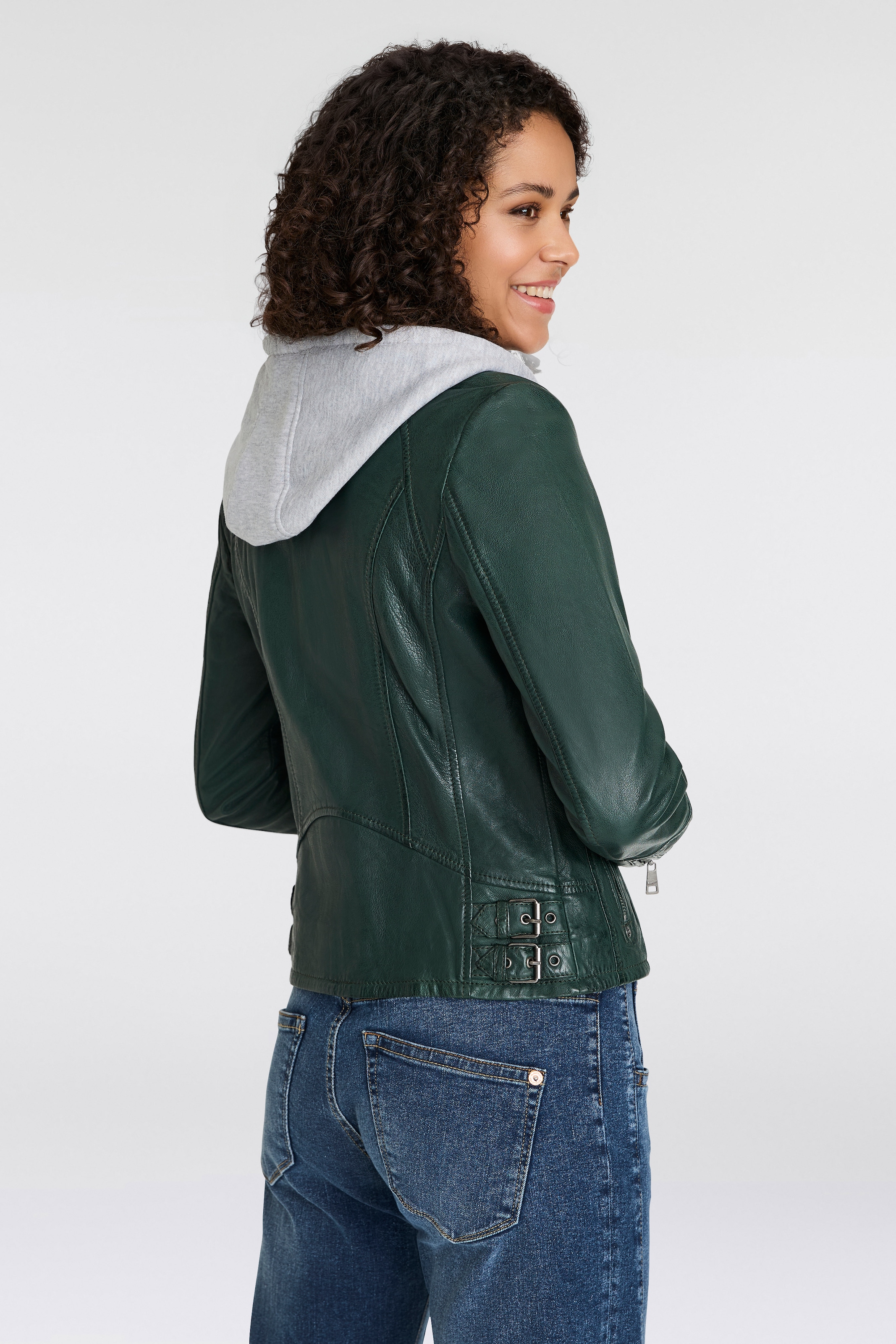 Mauritius Lederjacke »Nola LEGV« mit Kapuze mit abnehmbarer Jersey-Kapuze