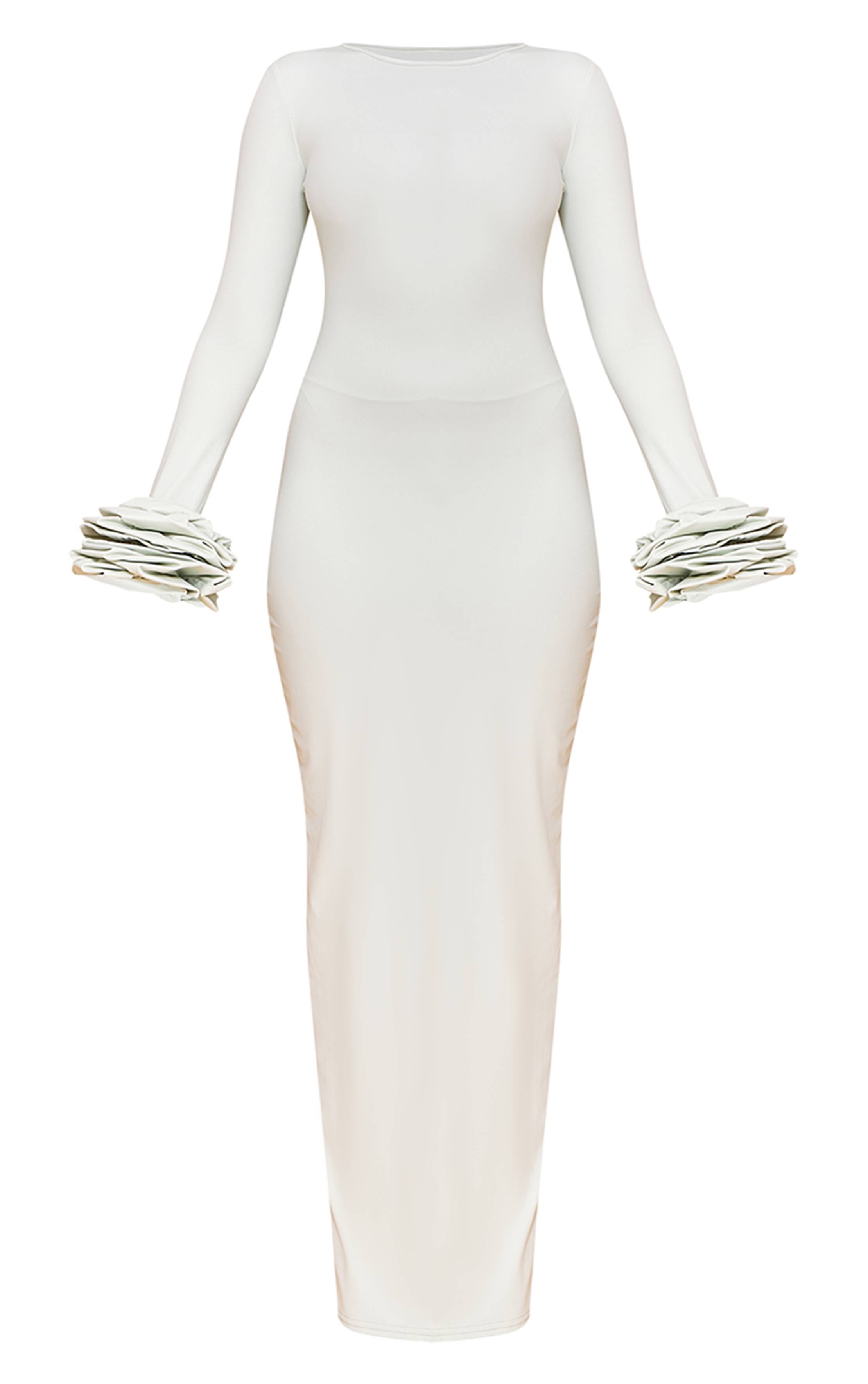 Vert Sauge Robe Longue À Manches Bouffantes