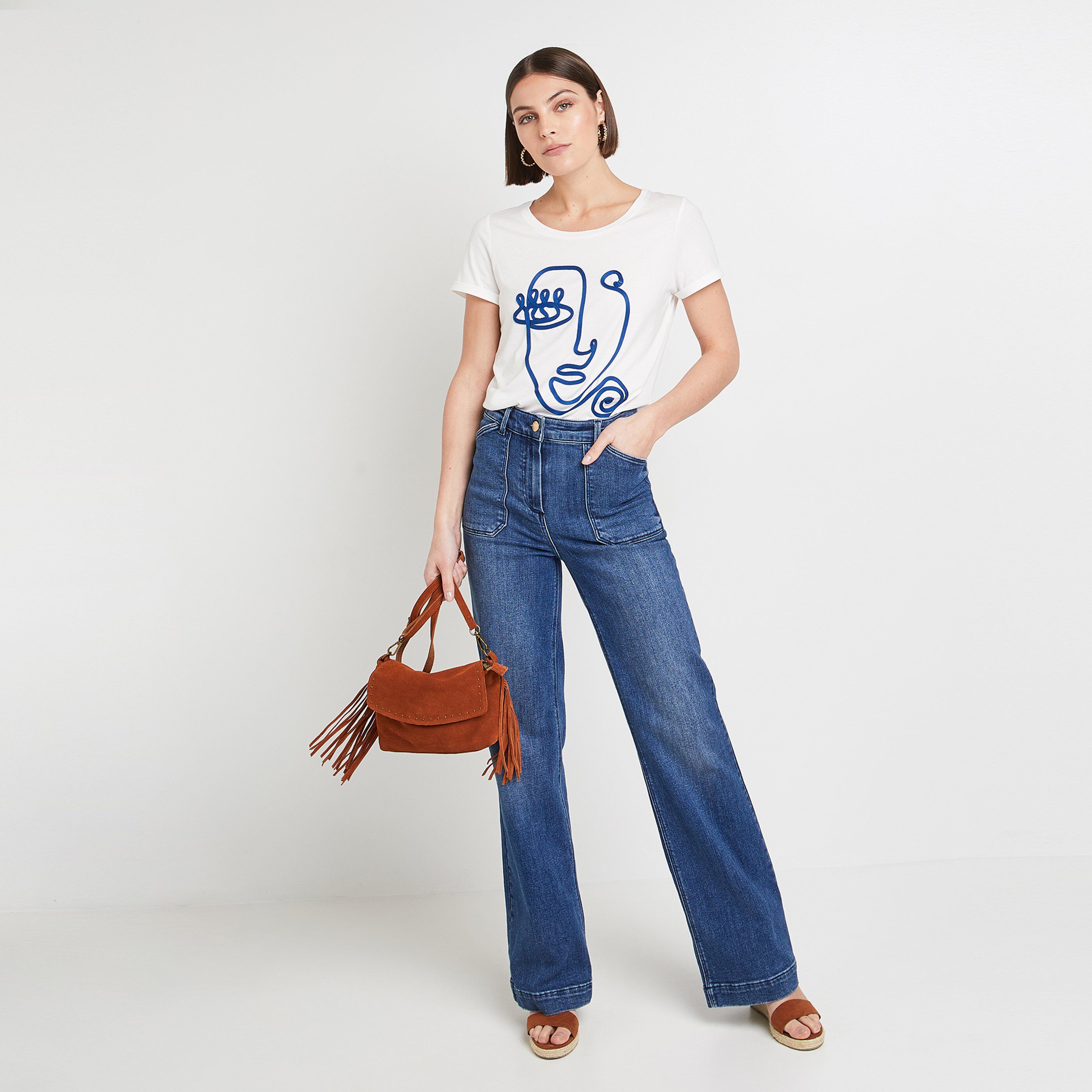 Tshirt visage en corde femme - BLANC CASSE