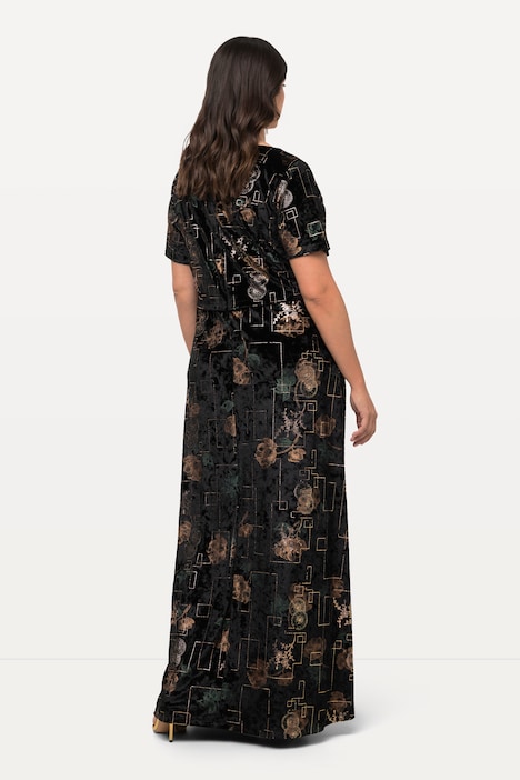 Abendkleid, Samt, V-Ausschnitt, Halbarm
