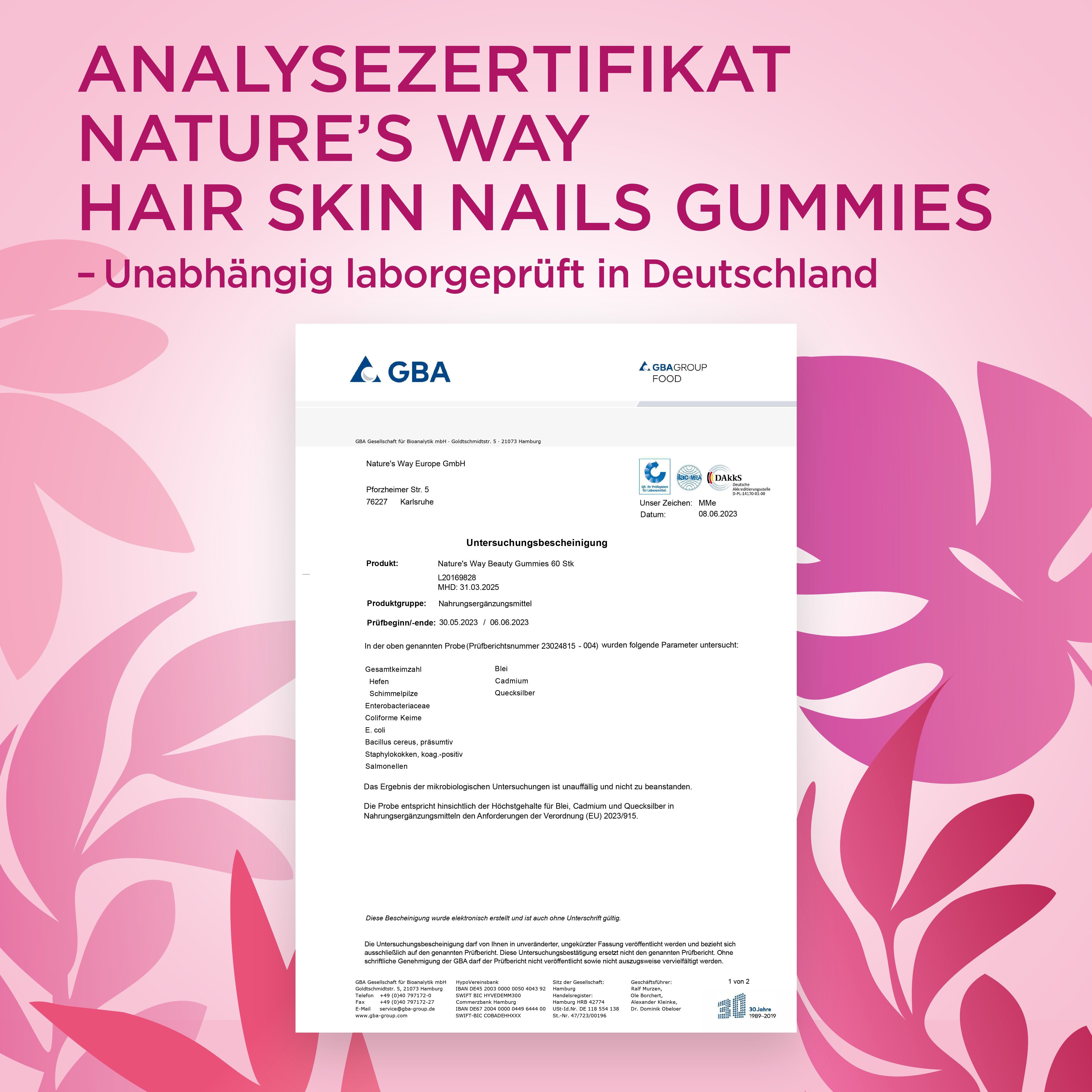 Nature's Way Hair Skin Nails Gummies - Biotin hochdosiert für Haarwachstum - mit Vitamin A, C, E