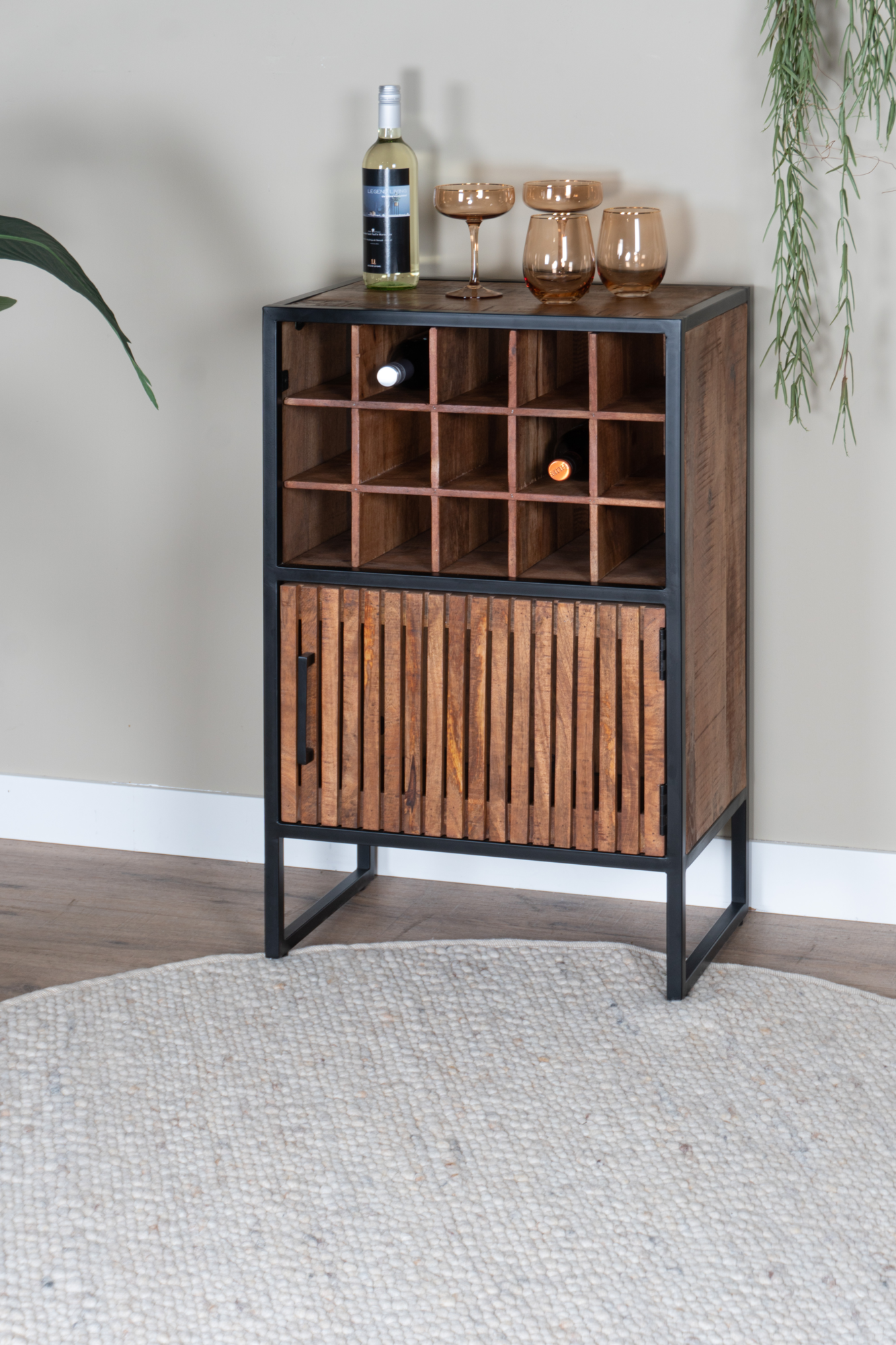 WWijnkast Loek 90 x 55 cm - Bruin Mangohout