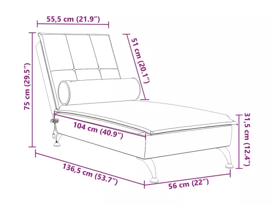 Chaise longue de massage avec traversin crème velours