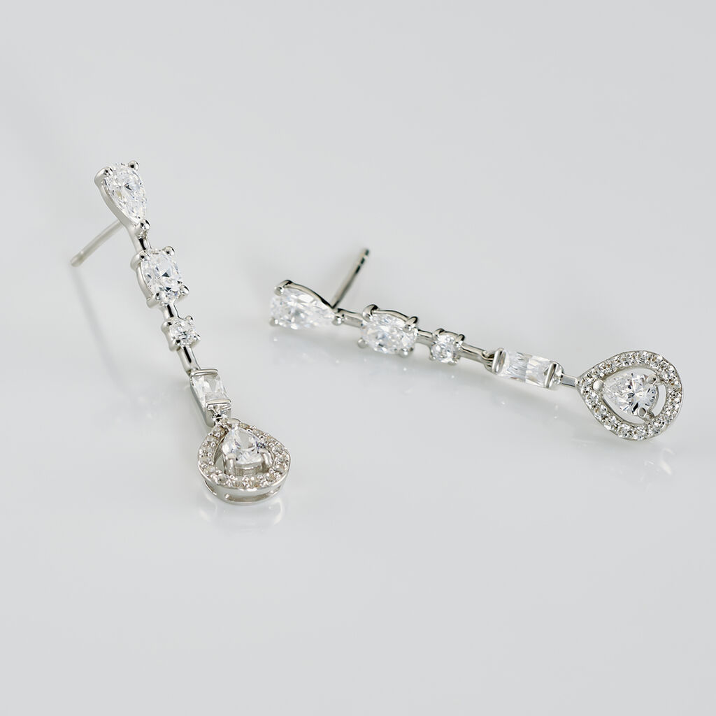 Boucles D'oreilles Pendantes Candia Or Blanc Oxyde De Zirconium