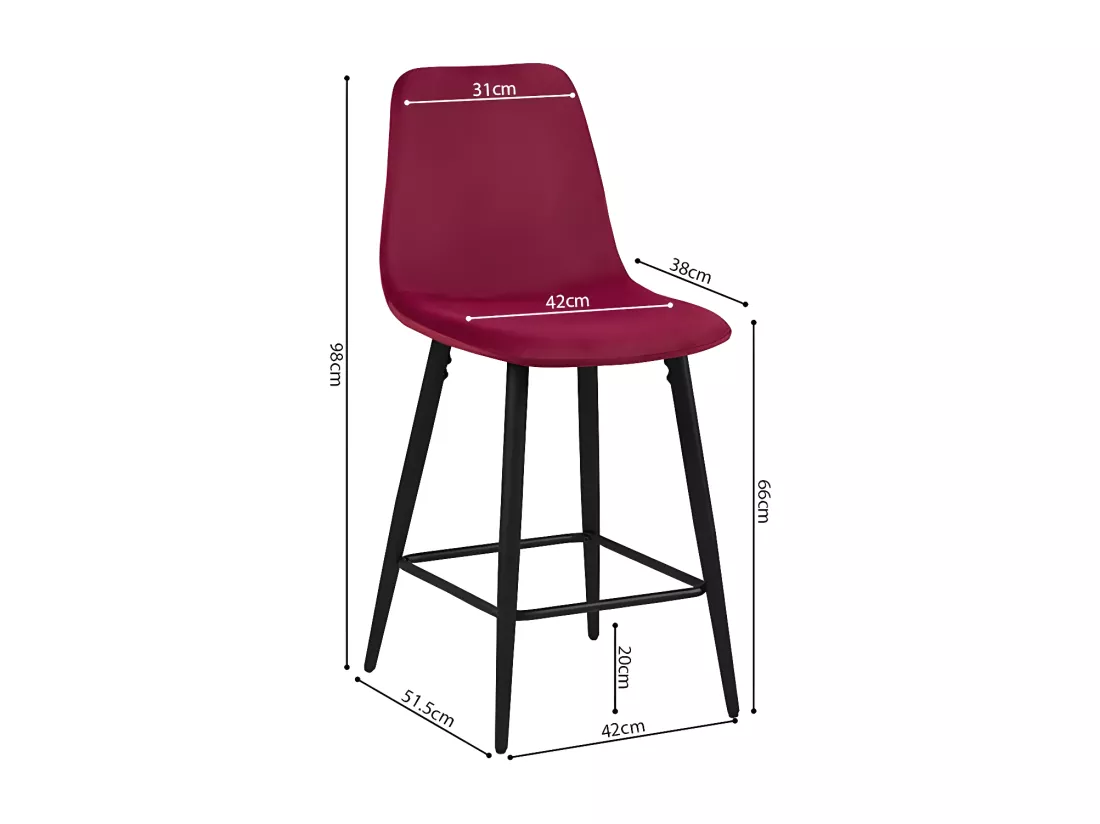 Chaise de comptoir en velours BOYLD, coloris bordeaux