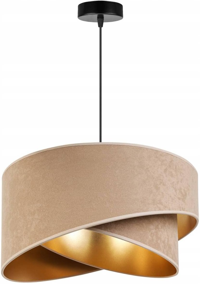 Light-Home Milan Elegant Hängelampe - Modern Deckenlampe für Wohnzimmer Schlafzimmer und Esszimmer - Designer Pendelleuchte aus Metall mit Lampenschirm aus Velours - Beige