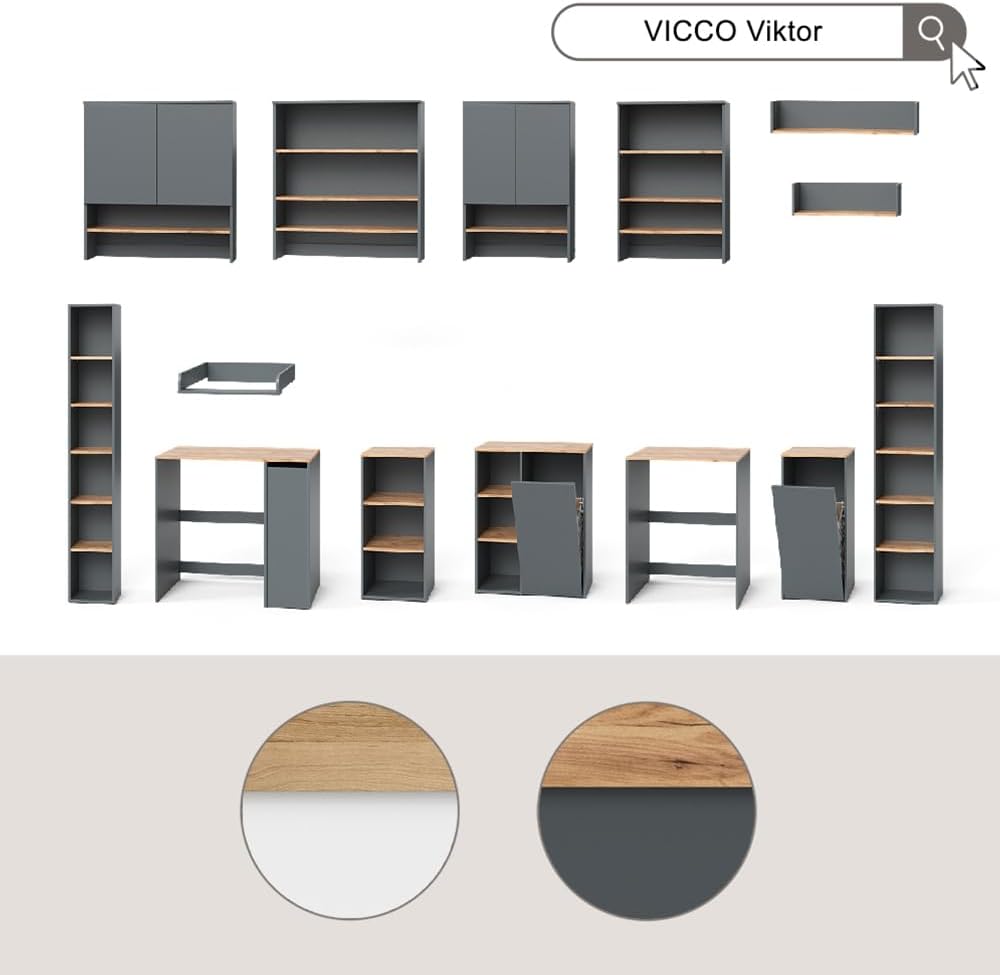Vicco Waschmaschinenschrank Anthrazit/Goldkraft Eiche Viktor 68x88x60 cm - Badezimmerschrank für die Waschmaschine, Zusätzlicher Stauraum oberhalb des Geräts für Waschmittel & Zubehör
