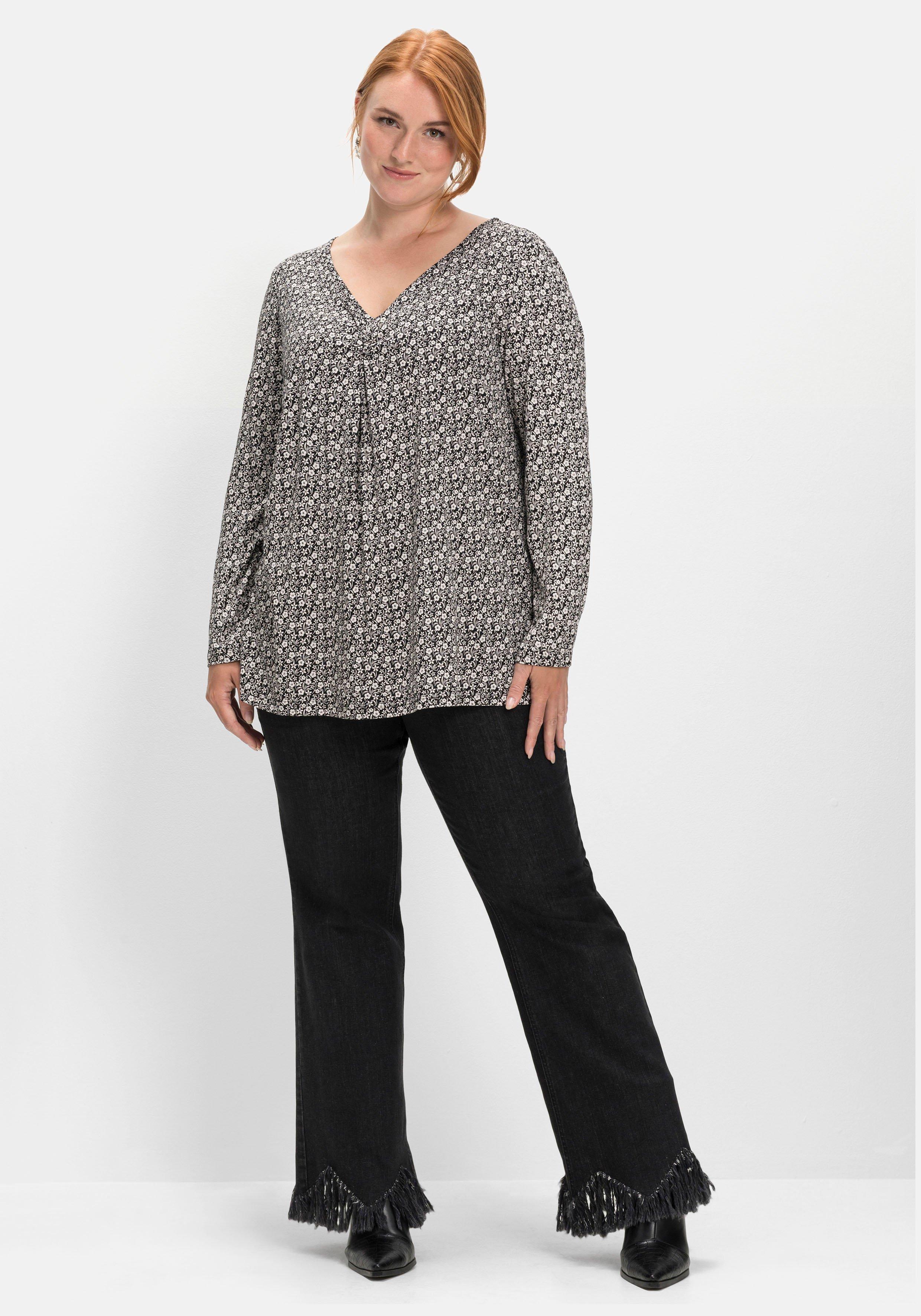 Langarmshirt mit V-Ausschnitt und Kellerfalte