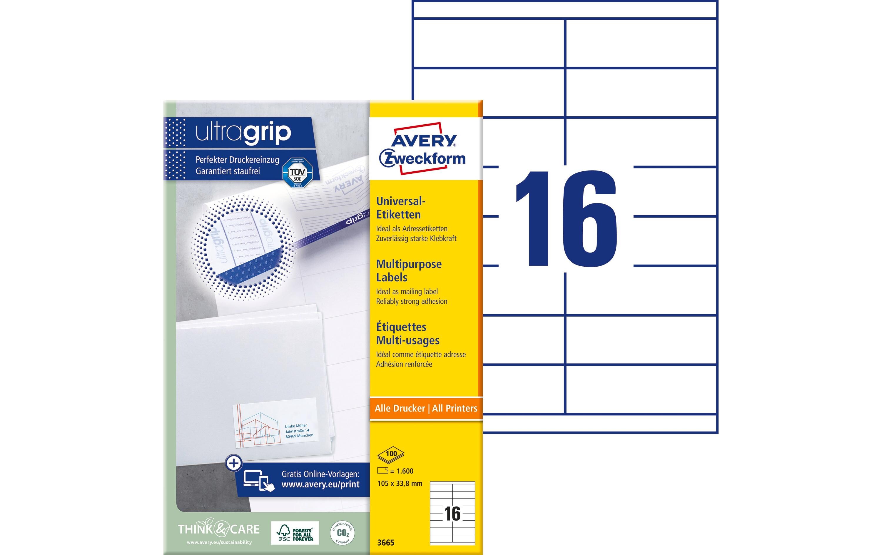 Universal-Etiketten 3665 105 x 33.8 mm, 100 BlattWeisse Aufkleber, permanent haftend