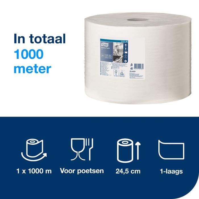 Tork 130100 W1 Advanced Wiper 415 1-lgs wit 1000 mtr x 38cm pak à 1 rol (130100)