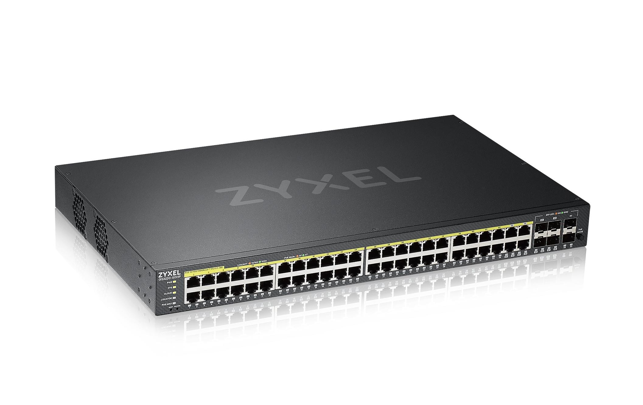 PoE+ Switch GS2220-50HP 50 Port<br>50-Port-GbE-Switch, Layer 2 managed, 44x GbE PoE 802.3at RJ-45 Ports, 4x GbE Combo-Port, 2x SFP Ports