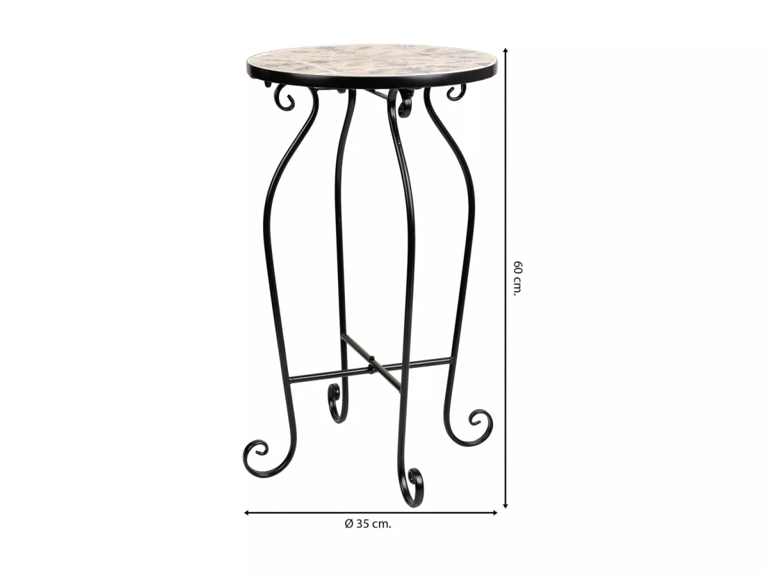 Support en mosaïque et fer forgé noir d35x60h