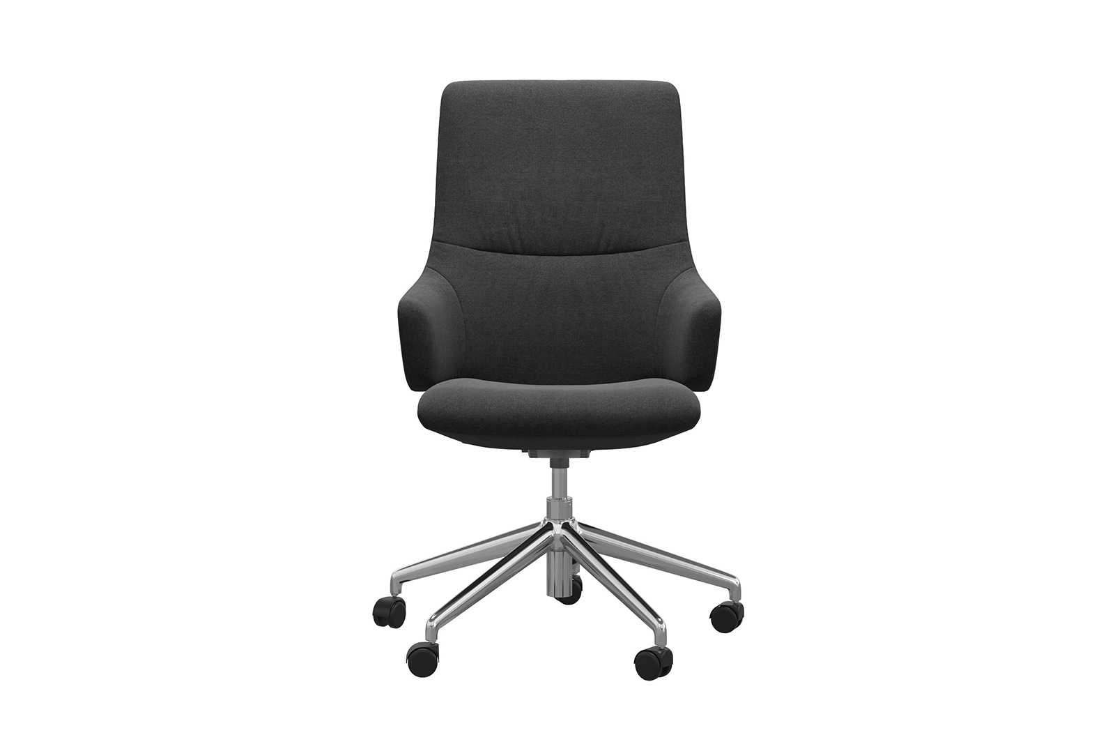 Mint kontorstol Høy stol i tekstil Dahlia Grey med arm og krom understell