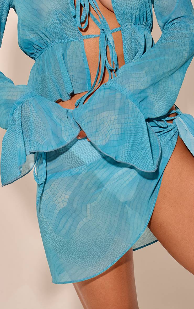 Bleu Mini Paréo Imprimé Synthétique