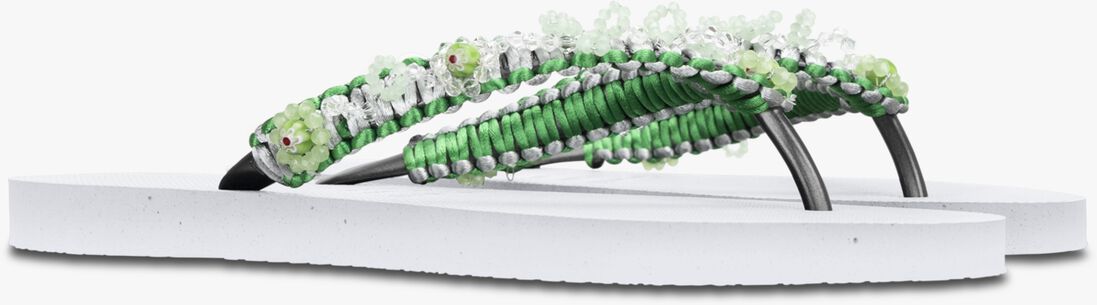 UZURII witte uzurii teenslippers macrame green blossom