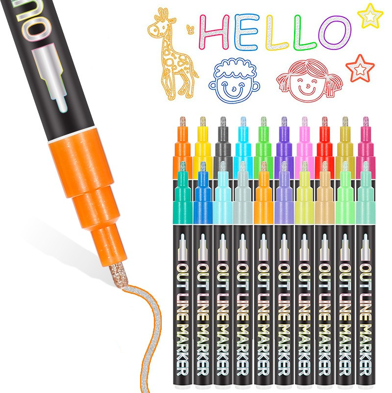 (20er Set) Wasserfeste Magic Glitzer Stifte Outline Marker Umriss Zauberstift