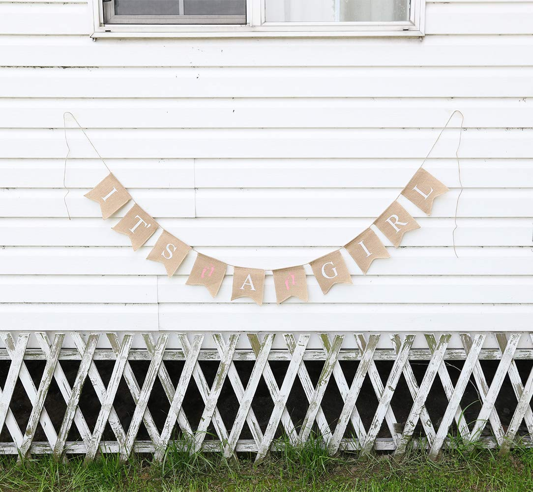 (3m) Jute Baby Shower Girlande Gender Reveal Party Dekoration - It's a Girl