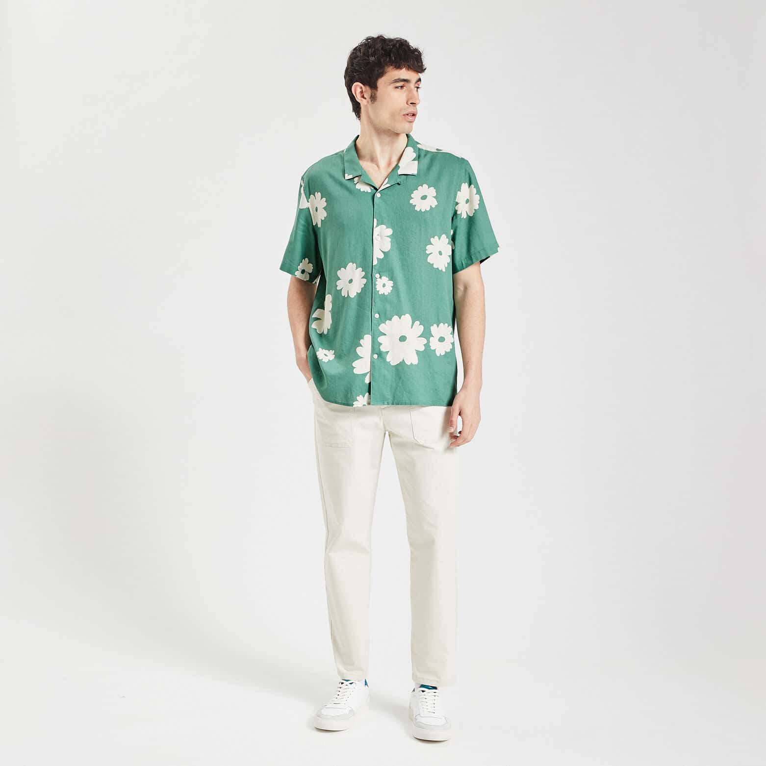 Chemise hawaienne imprimée viscose lin Vert clair