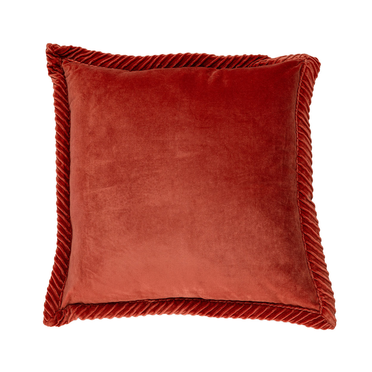Sierkussen velours Tucked border orangered 50x50 cm