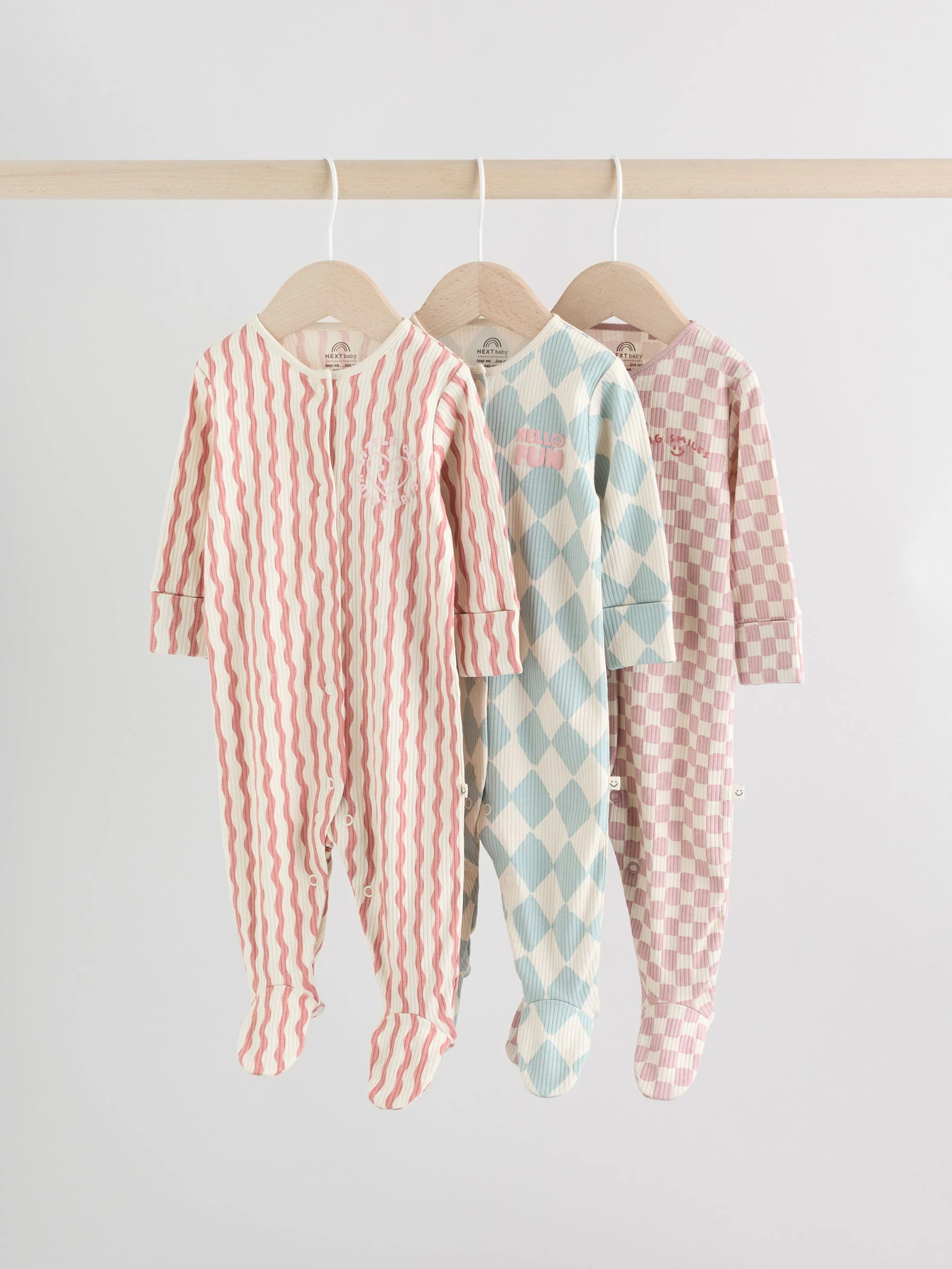 Multi Coloured Checkerboard - Verpakking van 3 babypyjama's (0 mnd-2 jr)