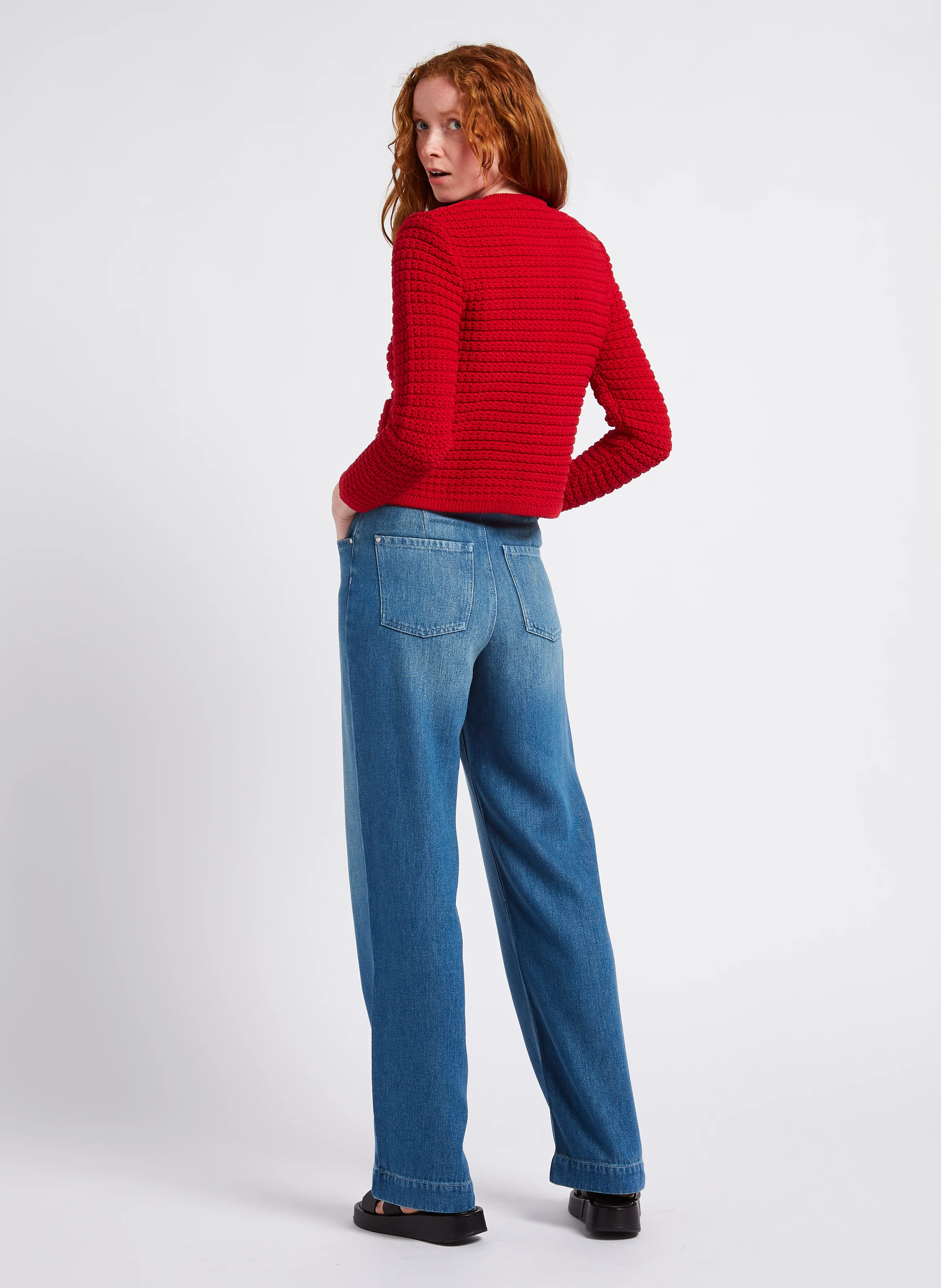 Jean large taille haute| Bleu