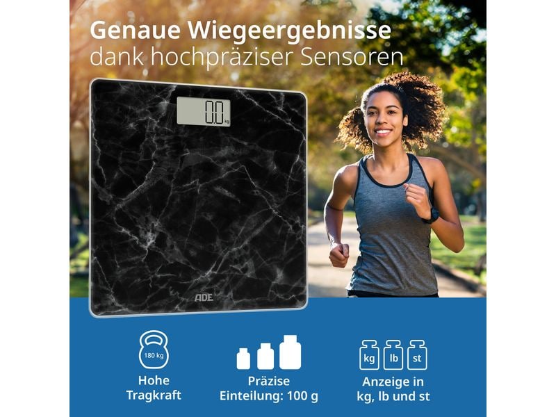 ADE Personenwaage Amina Marmor Schwarz Digitale Körperwaage in modernem Design