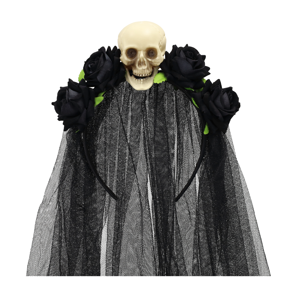 Dia de los Muertos Totenkopf Haarreif mit Schleier Fasnachts Kostüm Zubehör Motto Party Accessoire Halloween Foto Requisite - Schwarz