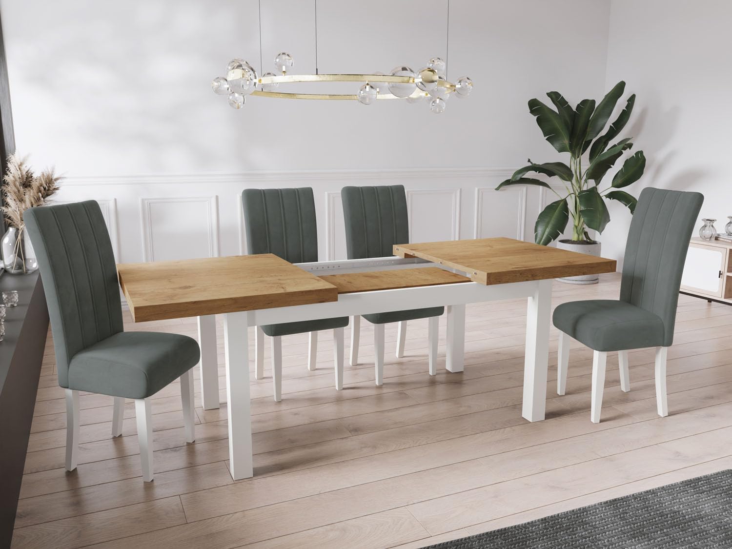 WFL GROUP Moderner Rechteckiger Ausziehbarer Esstisch - Platzsparend - Weißen Holzbeine - 140 bis 180 cm - Hergestellt in EU - 140 x 80 cm - Lancelot Eiche