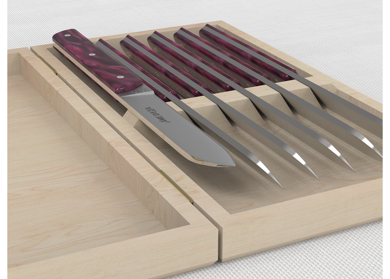 Service de 6 couteaux de table avec un manche en Madreperlato Pourpre et lame en acier inoxidable