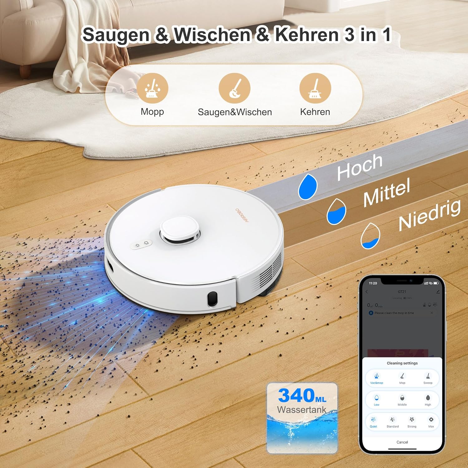 AIRROBO Saugroboter mit Wischfunktion, 3.5L Staubsauger Roboter mit Absaugstation, 180Min Laufzeit, LiDAR Navigation, Starker Saugkraft, Automatischer Entleerung, App-Steuerung