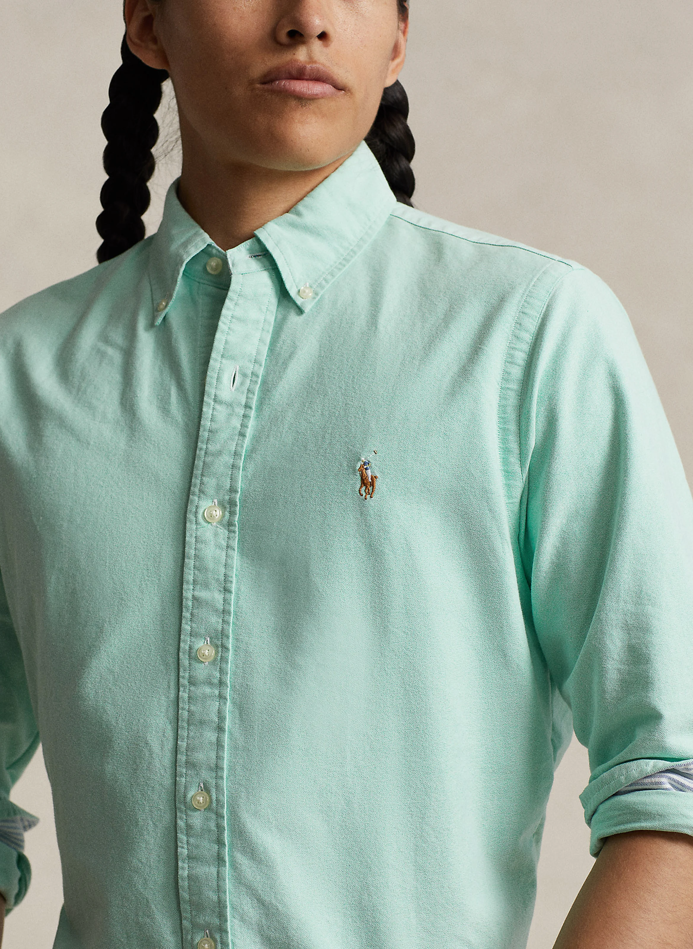 Chemise slim-fit col classique en coton | Vert