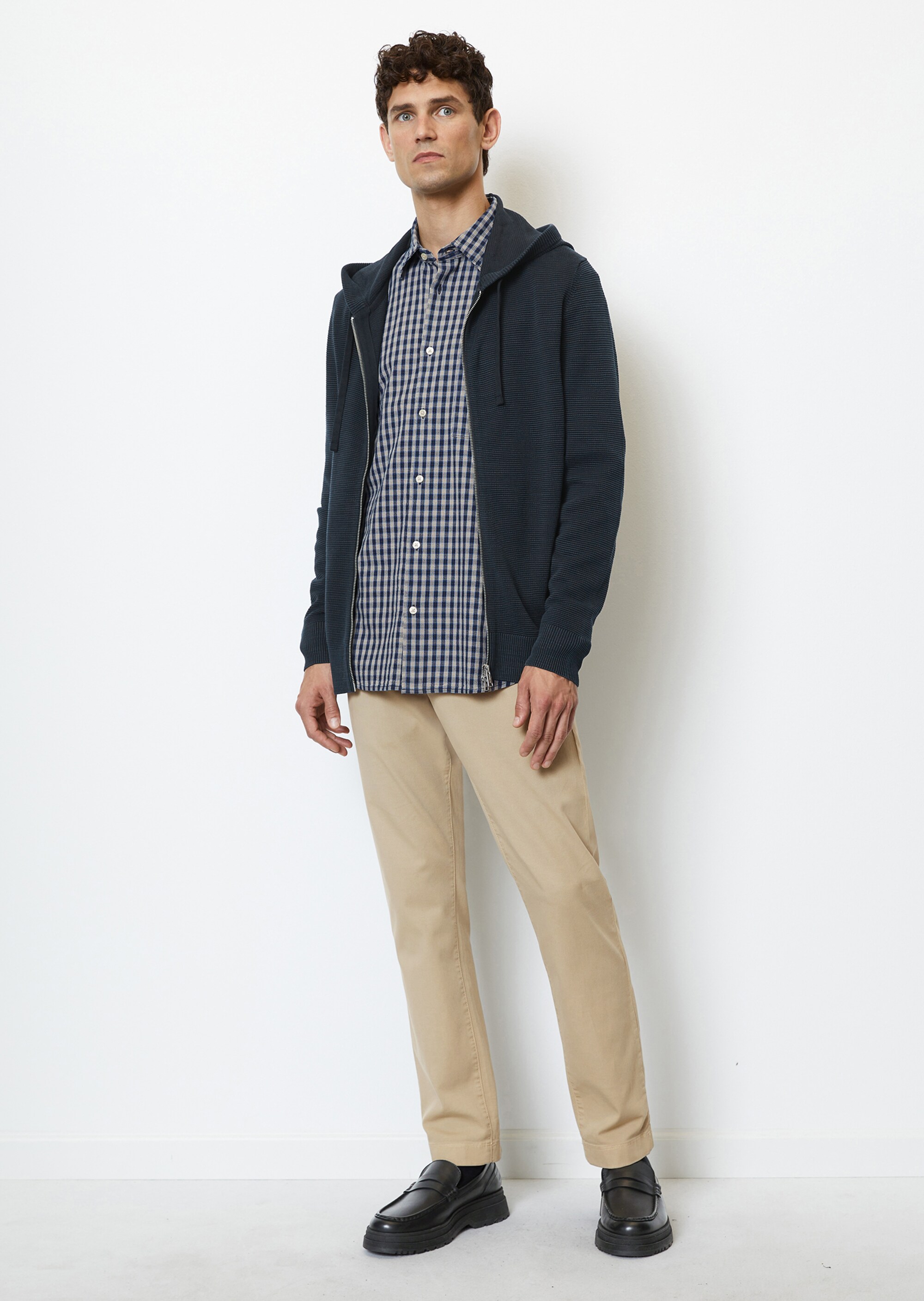 Kapuzen-Strickjacke regular mit quer gerippter Ottoman-Struktur
