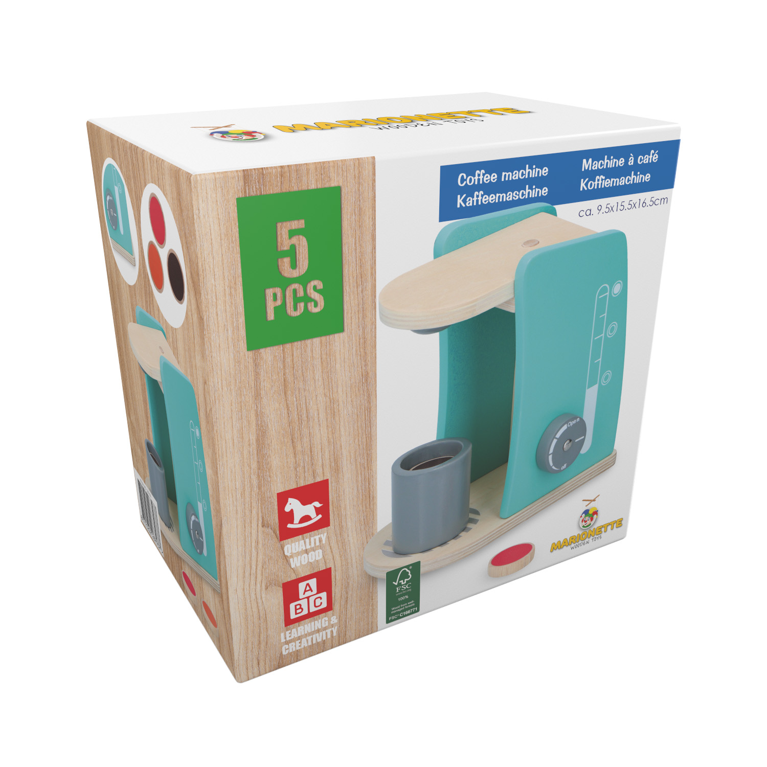Kaffeemaschine Holz Spielzeug Set 5-teilig