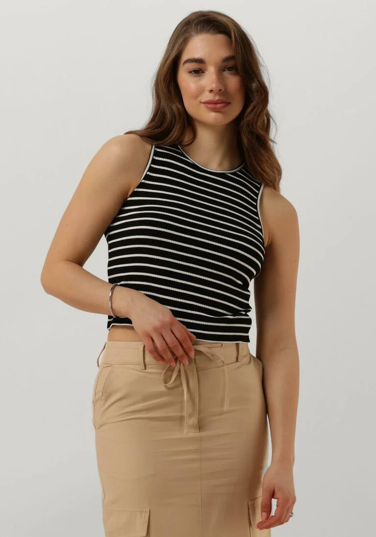 ANOTHER LABEL zwarte another label top abelia stripe top s/l