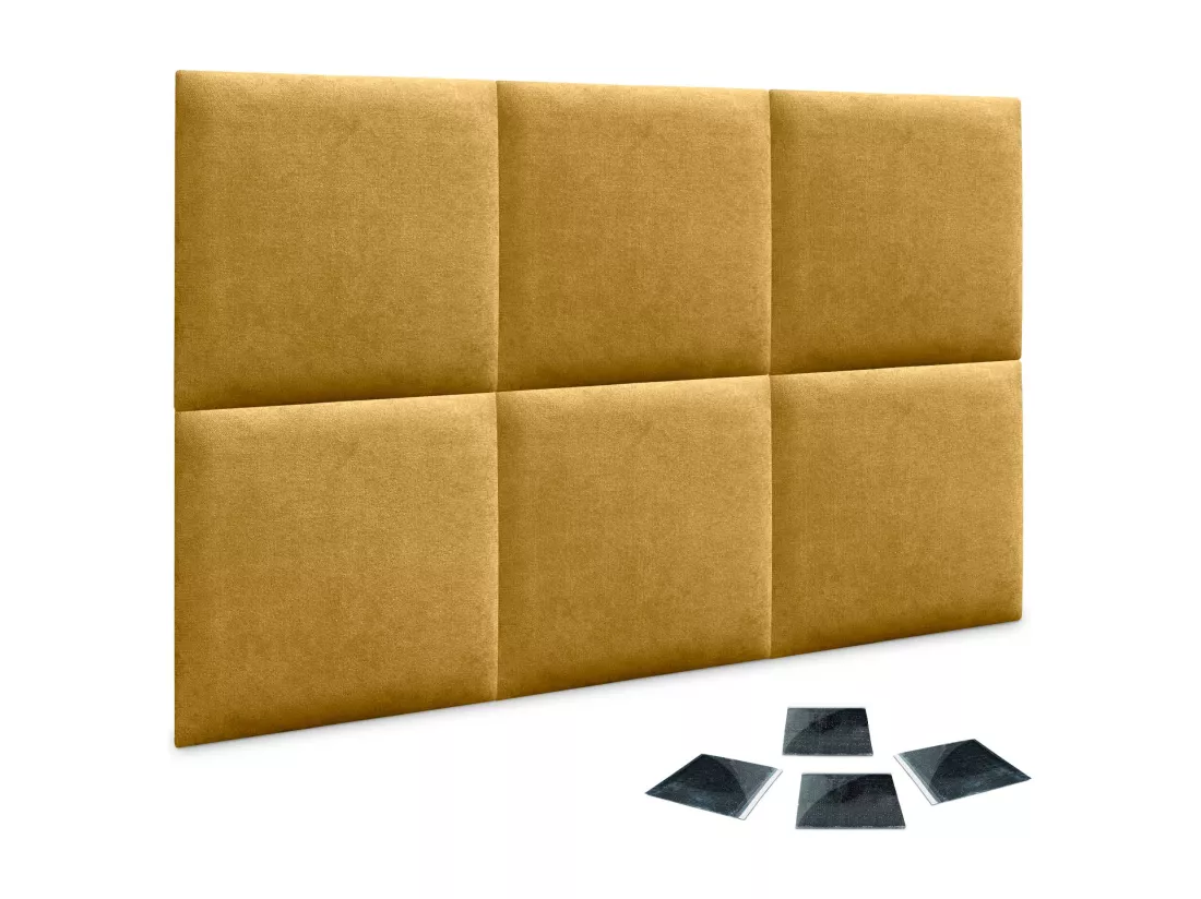 DHOME Lot de 6 Panneaux Rembourrés en Tissu Aqualine Autocollants pour Mur Acoustiques Absorbants Protection contre les Chocs (Moutarde, 50x50cm, x6)
