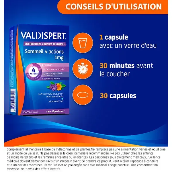 Valdispert Sleep 4 Ações 1mg Melatonina 30 cápsulas