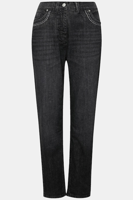 Mom-Jeans, weites Bein, Ziernieten, Komfortbund