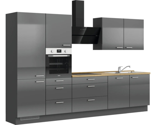 NOBILIA keukenblok met apparatuur Urban 330 cm leigrijs hoogglans voorgemonteerde variant links 4004539009714