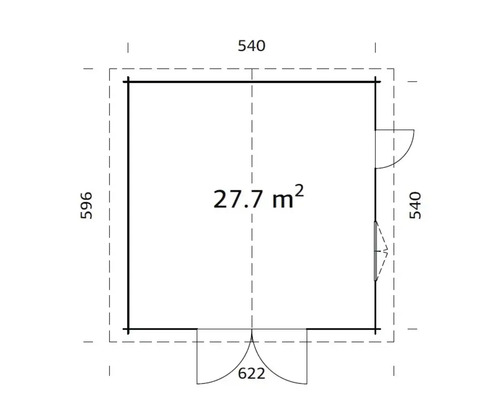 Palmako Roger vrijstaande garage, 27,7 m², met houten deur 540 x 540 cm, bruin gegrond.